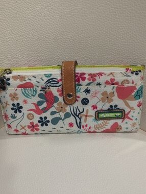 Lily Bloom Cream Canvas Wallet with Multicolor Floral & Mermaid Print